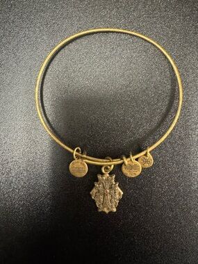 Alex and Ani Gold Religious Medallion Charm Bangle with Red Accent
